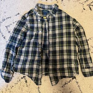 Boys Polo Blue and Green Plaid Shirt